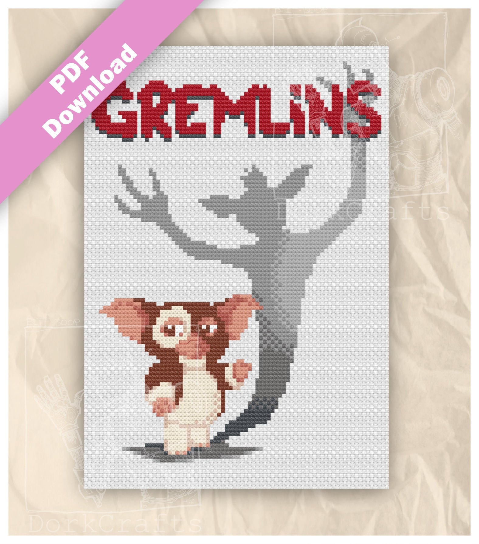 Gremlins Gizmo Movie Poster Digital Printable PDF Cross Stitch Pattern ...