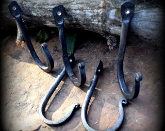 Set of 6 hand forged hooks