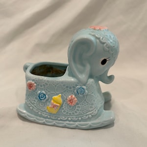 Vintage Napcoware Blue Baby Rocking Elephant Small Planter Caddy Dish
