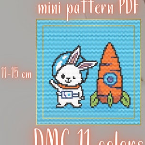 Mini Astronaut Rabbit cross stitch pattern, funny rabbit cross stitch Instant download digital pdf