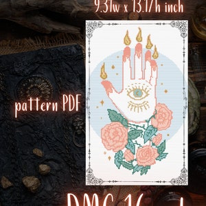 Hand of glory cross stitch pattern Halloween embroidery Modern Gothic cross stitch Mystical embroidery Witch theme Cottagecore decor