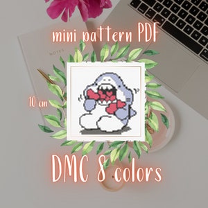 Lovely shark with hearts Cross Stitch Pattern, Baby Cross stitch pattern, nursery cross stitch, mini PDF pattern, tiny animals cross stitch