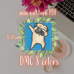 Pug in glasses tiny cross stitch, small cross stitch,mini art cross stitch pattern, pop art, art cross stitch,miniatures,modern cross stitch