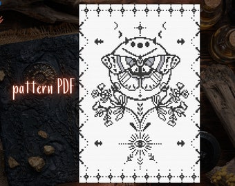 Luna Moth Cross Stitch Pattern, Moon Phase Embroidery (PDF Pattern)