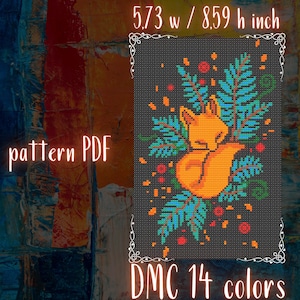 Fox in flowers cross stitch pattern, funny fox cross stitch, fox forest embroidery, Instant download digital pdf