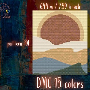 Landscape Cross Stitch Pattern, Nature Counted Cross Stitch Chart, Sunset, Beach, Sea, Sky, Trees, Modern Embroidery, Instant Download PDF