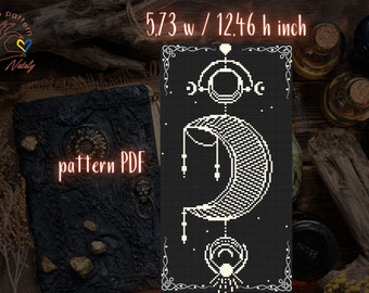 Moon Tarot Card Cross Stitch Pattern, Modern Gothic (PDF Pattern)
