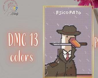 Psycho Duck Cross Stitch Pattern Funny Cross Stitch Pattern Funny Animal Embroidery Duck Modern Animal Cross Stitch Instant download PDF