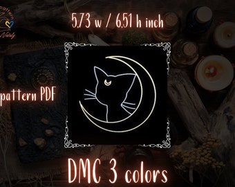 Moon Cat cross stitch pattern Mystical Moon Cat embroidery Modern Easy cross stitch Pdf embroidery Witchy theme diy counted cross stitch