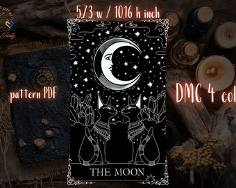 The Moon Cats kruissteekpatroon Mystieke Moon Cat borduurwerk Moderne gotische kruissteek Pdf-borduurwerk Heksenthema Cottagecore decor