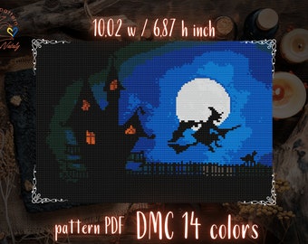 Witch Halloween cross stitch pattern Witch embroidery Modern Gothic cross stitch Halloween embroidery Witchy theme Cottagecore decor