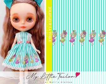 JoliFleur【MyLittleTailor】TurquoiseBlue | Japanese Fabric | Cotton100% | Cat Dancer  | for dollclothes