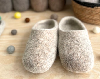 Felted Slippers Wool Felt Gifts Naturally Made Premium Quality House Warm Valentin's Gift Handmade Footwear Homely House Warming Light Brown