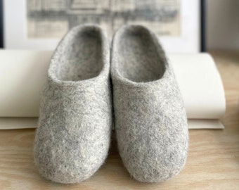 Unisex Slippers Natural Wool Eco Fashion Warm And Inviting Home Wool Gifts For Family Colourful Cozy Evenings At Home  Felted Shoes Grey