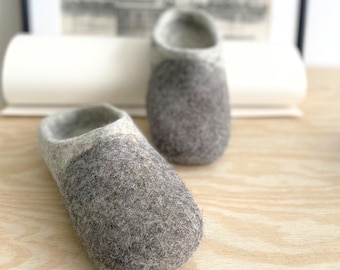 Felted Slippers Wool Felt Gifts Naturally Made Premium Quality House Warm Valentin's Gift Handmade Footwear Homely House Warming Grey Mules