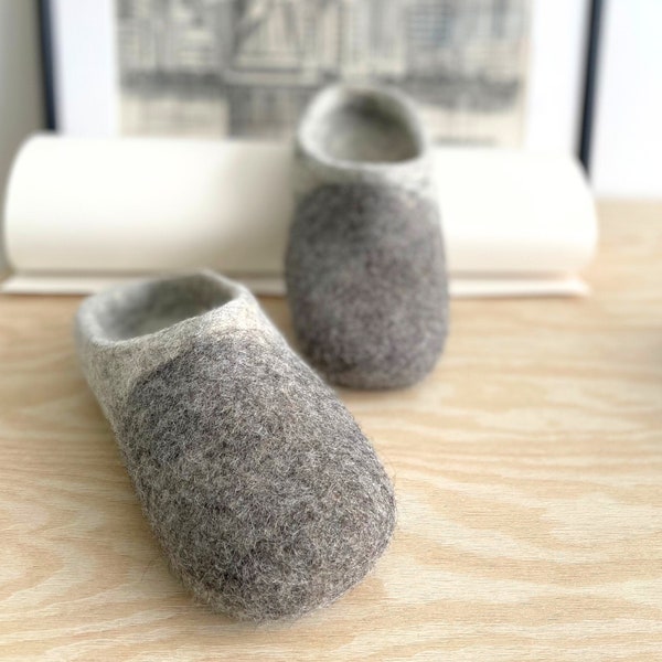 Felted Slippers Wool Felt Gifts Naturally Made Premium Quality House Warm Valentin's Gift Handmade Footwear Homely House Warming Grey Mules