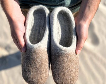 Handmade Slippers: Eco-Friendly Women's Clogs, Chemical Free And Biodegradable Wool Footwear, Brown Ombre