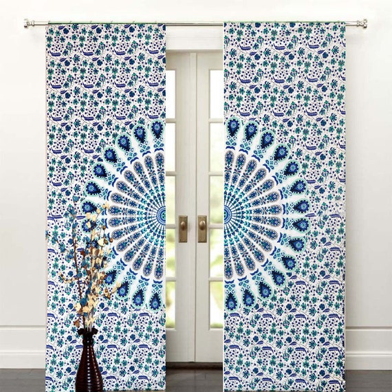 Peacock Multi Color Window Curtains Indian Mandala Drape Etsy