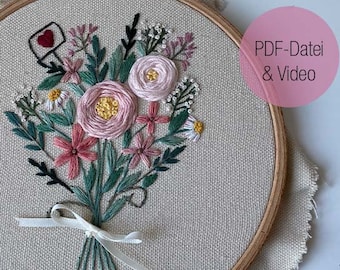 EMBROIDERY TEMPLATE, SPRING BOUQUET, Bouquet of Flowers, Embroidery Picture for Beginners, Embroidery Pattern, Modern Embroidery, Embroidery + Video Tutorial
