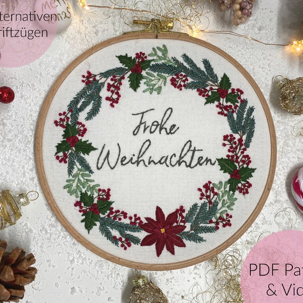 EMBROIDERY TEMPLATE, CHRISTMAS, CHRISTMAS WREATH, Christmas Wreath, Embroidery, Embroidery Image, Embroidery Pattern, customizable + video tutorial