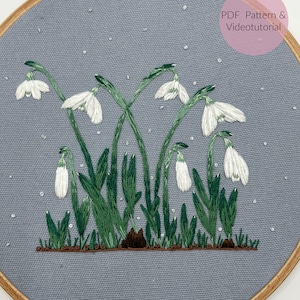 STICKVORLAGE, SCHNEEGLÖCKCHEN, Frühling, Frühlingsdeko, Vorlage zum Sticken, Sticken, Stickvorlage PDF, Stickvorlage Ostern, Anleitung