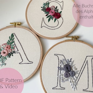 PLANTILLA DE BORDADO ALFABETO, LETRAS, Letra Floral, Letra de Flor, Bordado, Bordado Moderno, Imagen de Bordado, Monograma