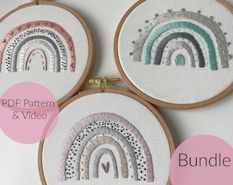EMBROIDERY TEMPLATE, BOHO RAINBOW, Embroidery picture, Boho Rainbow, Embroidery beginners, Modern Embroidery, Embroidery Pattern + Video Tutorial