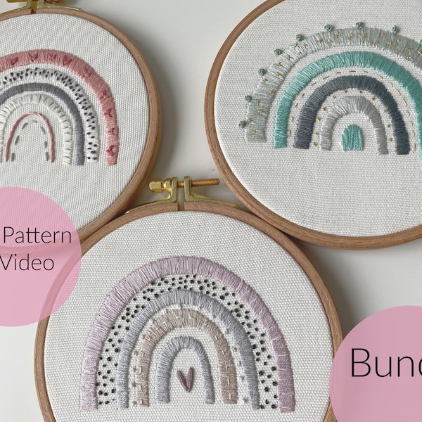 EMBROIDERY TEMPLATE, BOHO RAINBOW, Embroidery Picture, Boho Rainbow, Embroidery Beginners, Modern Embroidery, Embroidery Pattern + Video Tutorial