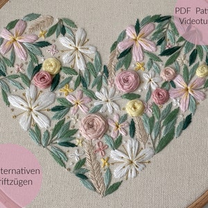 EMBROIDERY TEMPLATE, FLOWER HEART, ring pillow, wedding gift, embroidery, embroidery picture, modern embroidery, individual