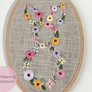 EMBROIDERY TEMPLATE EASTER BUNNY, FLOWER BUNNY, Easter decoration, embroidery, modern embroidery, embroidery picture, Easter gift, Easter