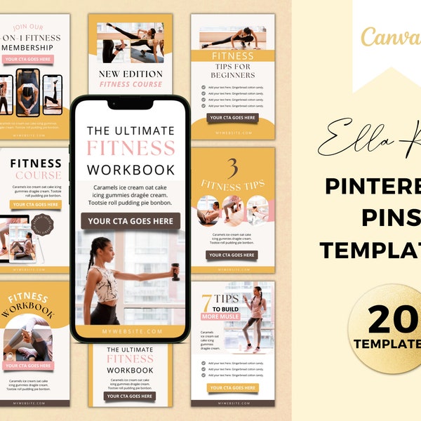 Modèles Pinterest Canva - Épingles Pinterest Fitness - Modèles Santé et bien-être - Pinterest Marketing - Modèle Pin - Modèles Pinterest