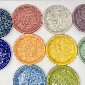 5&quot; Handmade Ceramic Dessert salad snack Plate with Textured and Imprinted Robots