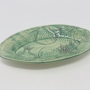 Handmade Ceramic embossed pomegranate tray Rosh Hashanah 8.25 x 4.75&quot; / oval oblong tapas dish, hostess gift, handcrafted, jewish new year