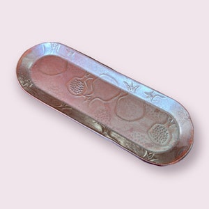 Sparkly metallic high fire Handmade Ceramic embossed pomegranate tray Rosh Hashanah / oval oblong dish, gift, handcrafted, jewish new year