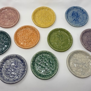 5&quot; Handmade Ceramic Dessert salad snack Plate with Textured and Imprinted dinosaurs
