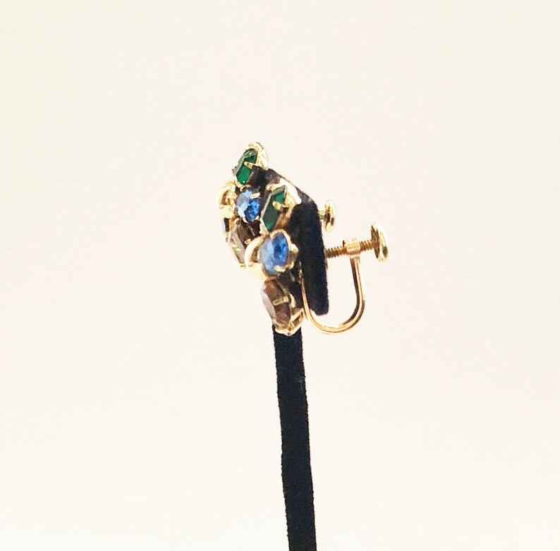 gorgeous chunky rainbow colored flower Vintage gold screw back earrings