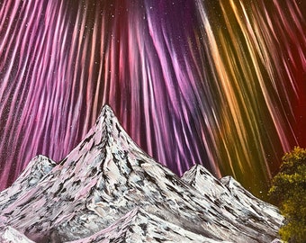 Peinture à l'huile de paysage coloré d'aurores boréales
