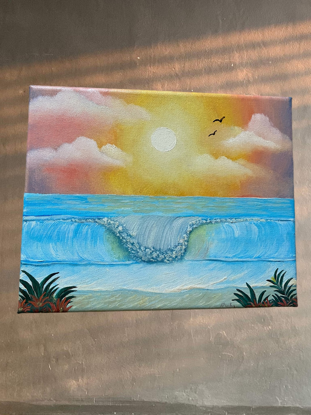 Wave Ocean Pastel Landscape Sunset Oil Painting Art - Etsy