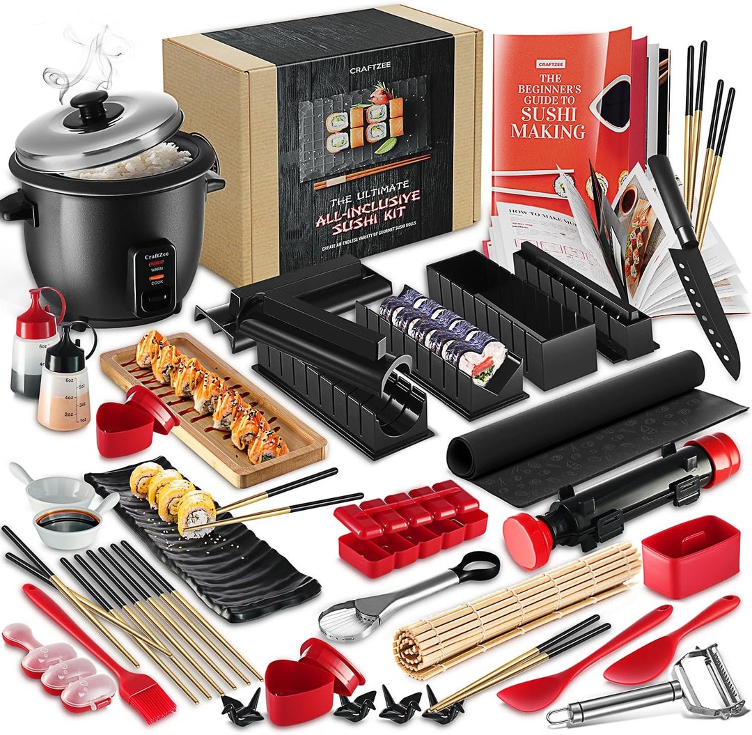 Sushi Making Kit, Sushi Roller Set, All in One Sushi Maker Kit, with Bamboo  Rolling Mat, Sushi Bazooka, Chopsticks Holders, Rice Paddle, Avocado