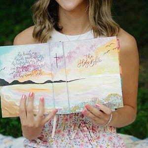 Custom Personalized Bible/ Painted /Bible Journal/ Calligraphy/ Floral/Prayer Journal/Christmas Gift