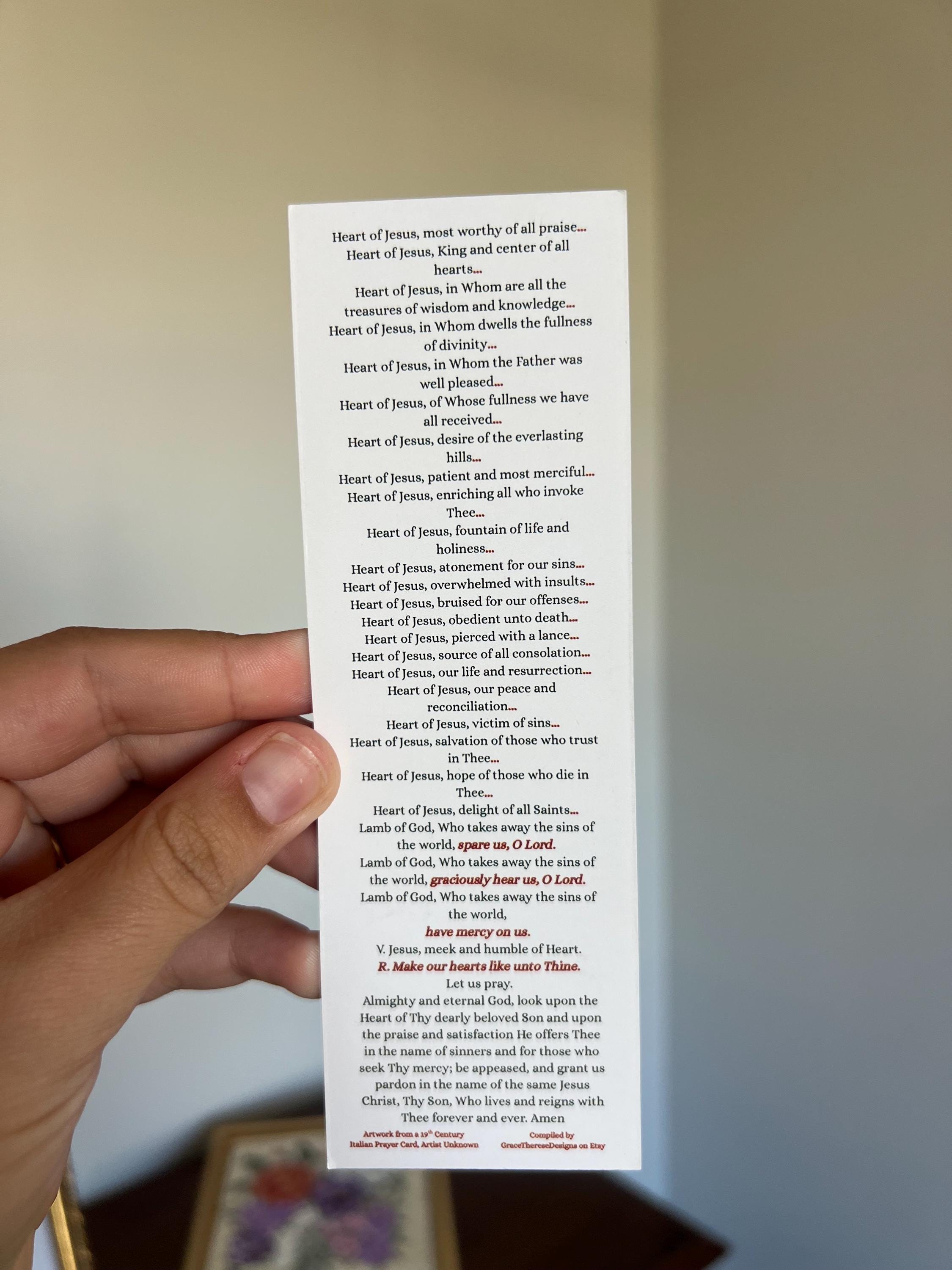 Litany of the Sacred Heart Bookmark | Catholic Prayer Card (2x6 Inches ...