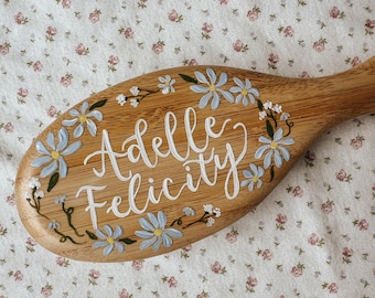 Personalized Baby Girl & Toddler Keepsake Hairbrush: Handpainted Calligraphy Name with Floral Design