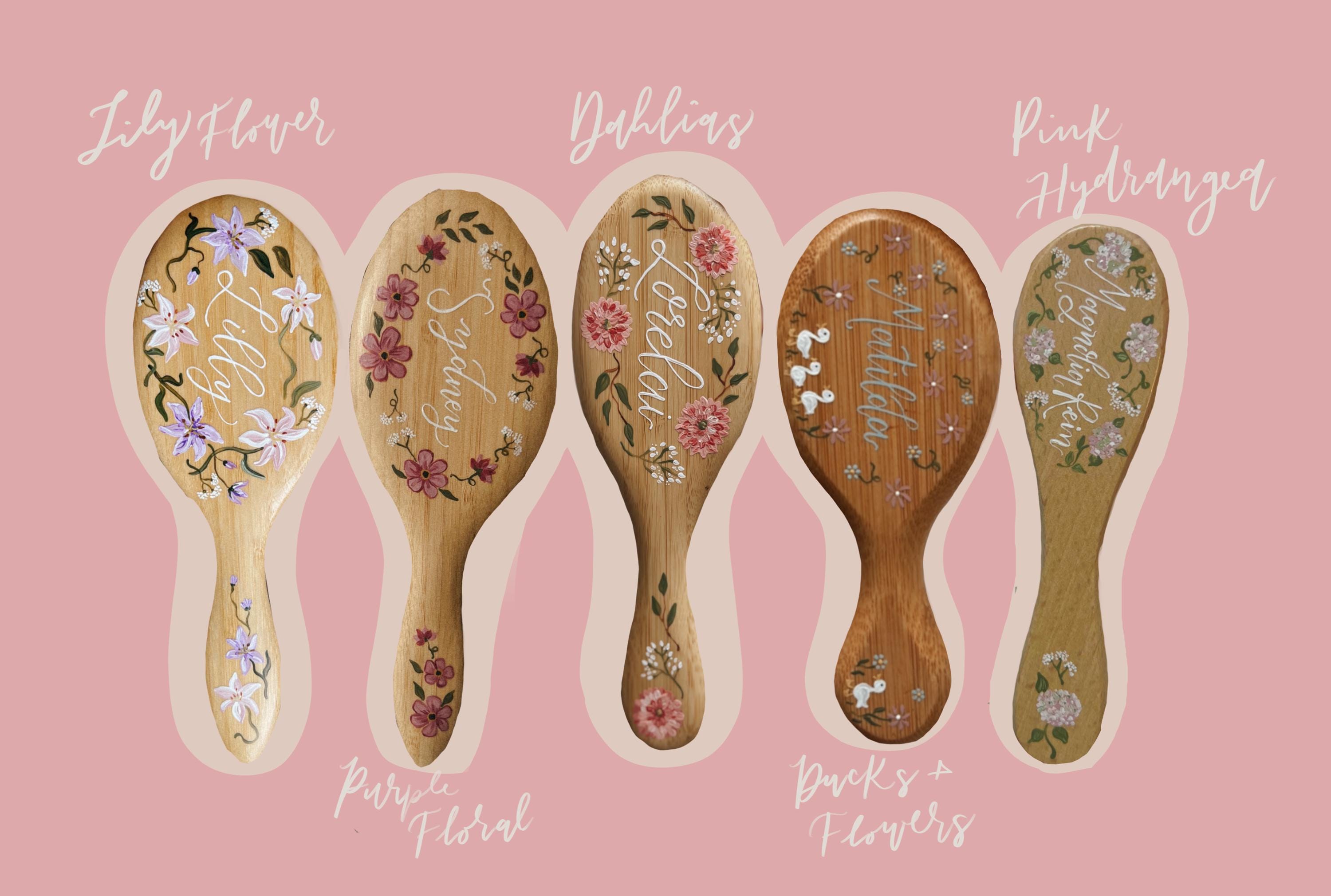 Painted Baby Brush| Personalized New Baby Gift| Baby Girl Keepsake Hairbrush:  Calligraphy Name with Floral Design