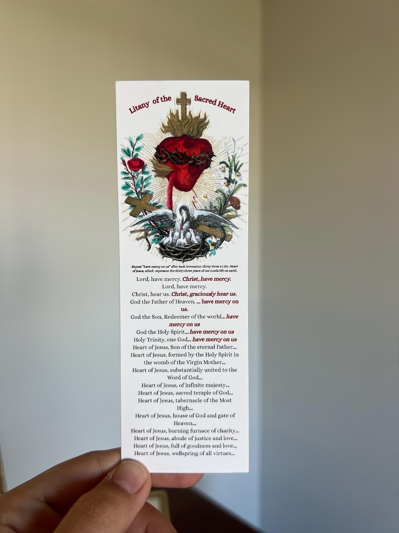 Litany of the Sacred Heart Bookmark | Catholic Prayer Card (2x6 Inches ...