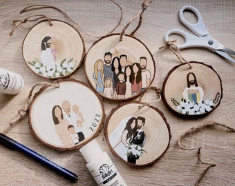 Custom Family Portrait Christmas Ornament / Painted Wooden Personalized Ornament/ Affordable Christmas Gift Sentimental Keepsake/ Gift Idea