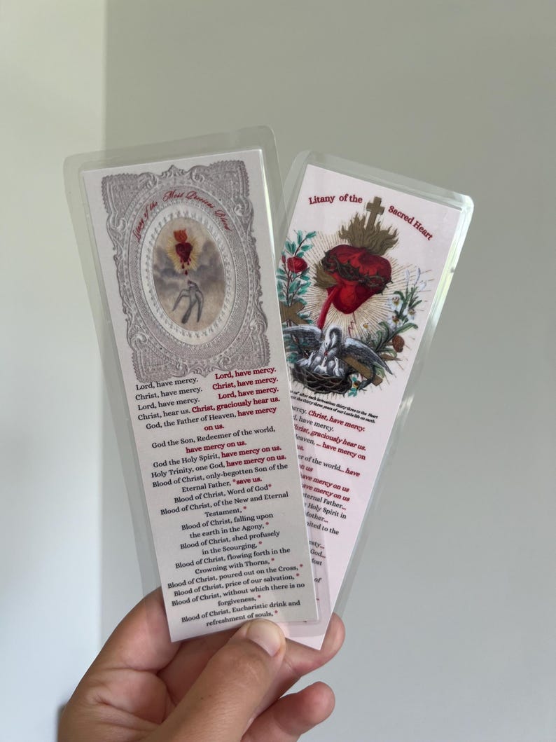 Litany of the Sacred Heart Bookmark | Catholic Prayer Card (2x6 Inches ...