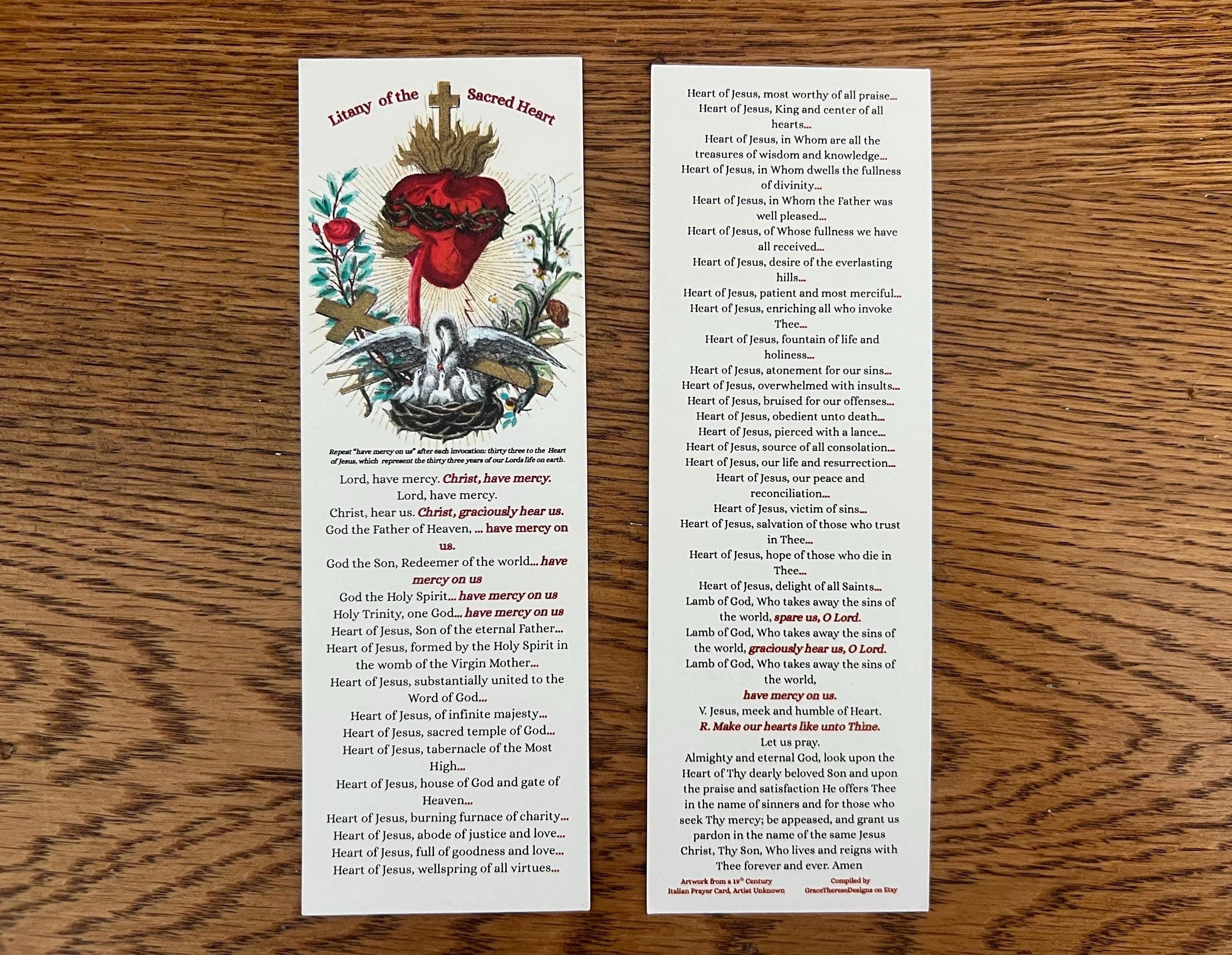 Litany of the Sacred Heart Bookmark | Catholic Prayer Card (2x6 Inches ...