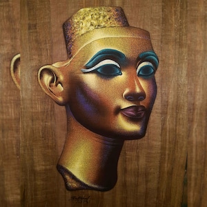Hand-Painted Queen Nefertiti Papyrus Art | Egyptian Wall Decor | Authentic Handmade Painting on Papyrus Scroll
