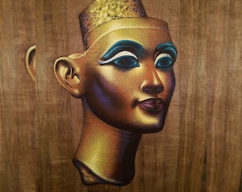 アケナテンとネフェルティティのパピルス画、古代エジプト美術（24x17
