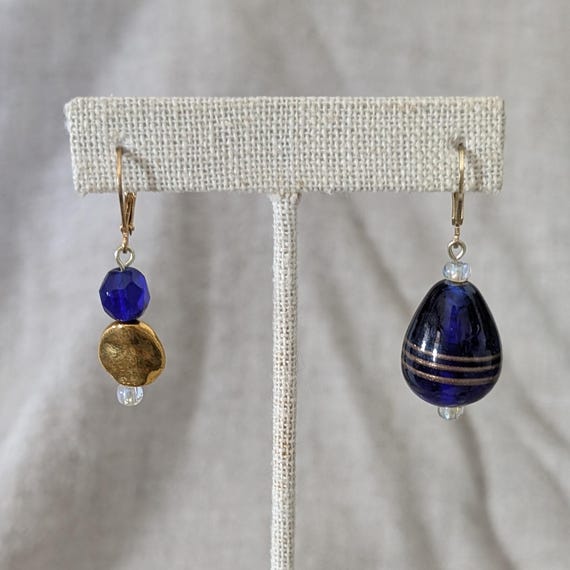 Asymmetrical Earrings | Vintage Glass Beads | Mismatched Eco Jewelry | Handmade Boho Drop Earrings